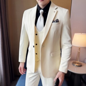男士商务休闲西装韩版修身纯色暗纹西服三件套2512-P275图片