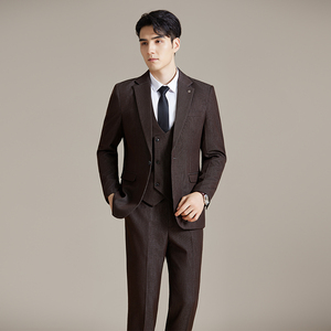 男士商务休闲西装韩版修身纯色暗纹西服三件套2512-P275图片