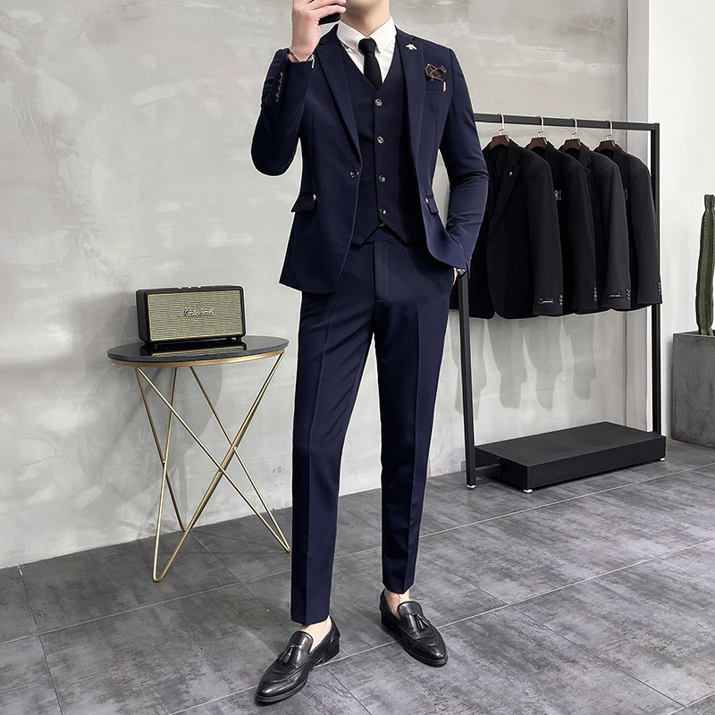 韩版修身商务西服织带款西装三件套1825-P255,男装西服套装,星座1606-1