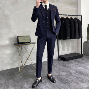 韩版修身商务西服织带款西装三件套1825-P255