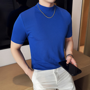 DS003-P38男士半高领短袖T恤春夏新款时尚百搭修身立体打底衫图片