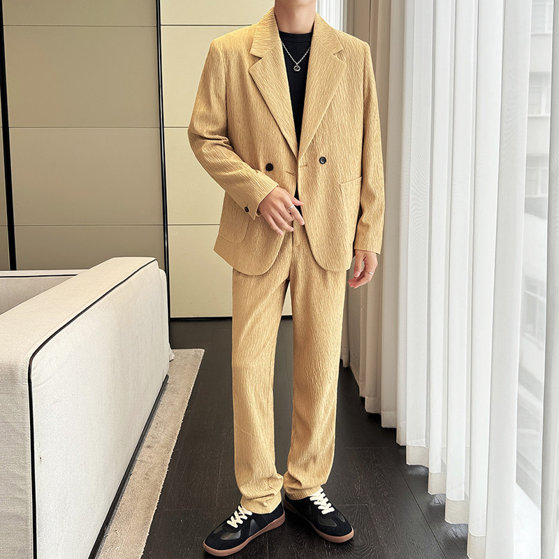 冰丝垂感西服宽松休闲直筒阔腿裤西装套装长袖2307-P195,男装西服套装,星座1606-1