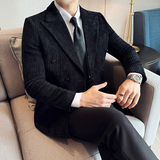 雪尼尔韩版修身西服双排扣条纹西装外套DX07-P148，男装西服套装，星座1606-1