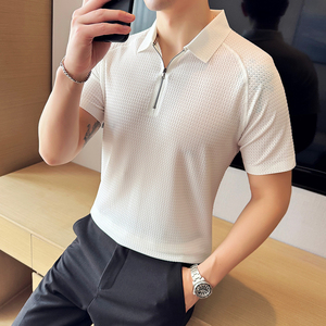 华夫格冰丝无痕PLO衫拉链上衣男短袖2818-P63图片