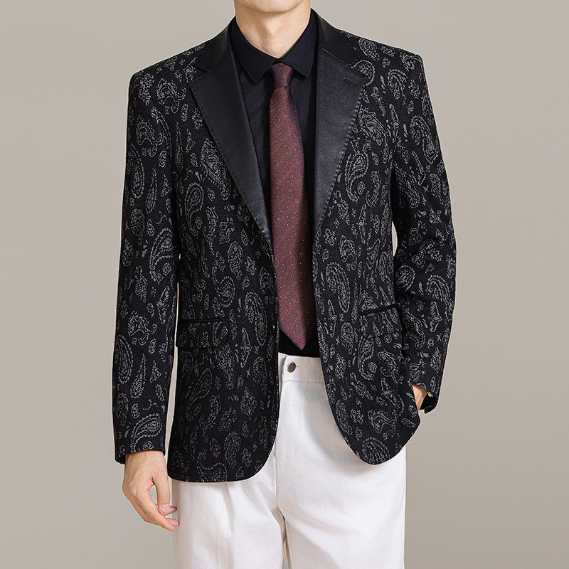男士韩版修身西服时尚休闲提花拼皮西装外套DX70-P148,男装西服套装,星座1606-1