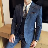 男士商务休闲西服流星雨条纹时尚潮流西装三件套2524-P280，男装西服套装，星座1606-1