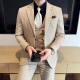 男士商务休闲西装华夫格韩版修身西服三件套2521-P280，男装西服套装，星座1606-1