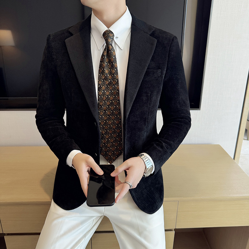 雪尼尔韩版修身西服海藻纹时尚拼色西装外套DX08-P148，男装西服套装，星座1606-1