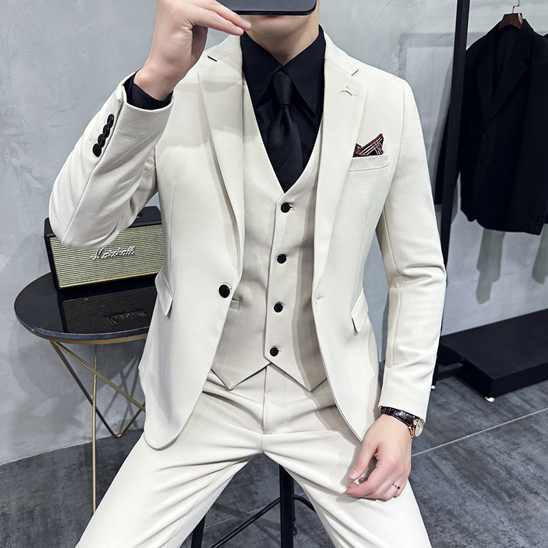 一粒扣西服套装韩版修身商务休闲西装三件套8801-P235，男装西服套装，星座1606-1