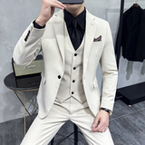 一粒扣西服套装韩版修身商务休闲西装三件套8801-P235，男装西服套装，星座1606-1