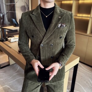 雪尼尔人字纹男士商务休闲西服双排扣西装套装2527-P220图片
