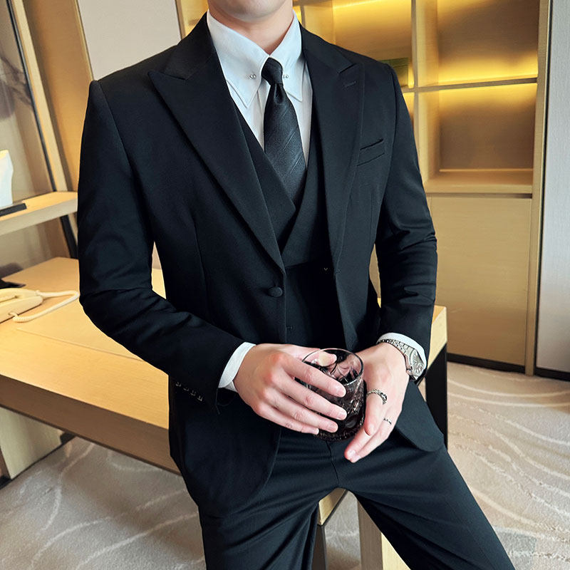 羊毛高品质韩版修身西服两粒扣西装三件套2417-P295,男装西服套装,星座1606-1