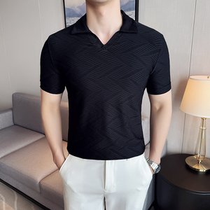 DS020-P48男士短袖冰丝POLO衫夏季新款时尚百搭修身立体T恤图片