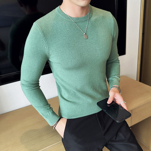莫代尔抗起球圆领毛衣男针织套头毛衣韩版修身毛线针织衫680-P45图片