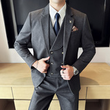 人字纹毛呢西服韩版修身商务西装三件套1852-P280，男装西服套装，星座1606-1
