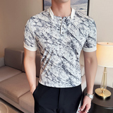 夏季V领男士POLO衫冰丝裂纹时尚休闲短袖T恤DS024-P58，男装T恤，星座1606-1