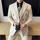 双排扣韩版修身商务西服毛呢西装三件套2414-P265，男装西服套装，星座1606-1
