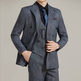 男士商务休闲西服流星雨条纹双排扣时尚潮流西装三件套2525-P285，男装西服套装，星座1606-1