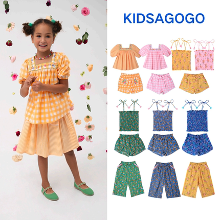 现货 Kidsagogo 25SS 春夏新款甜美气质吊带上衣短裤碎花长裤套装