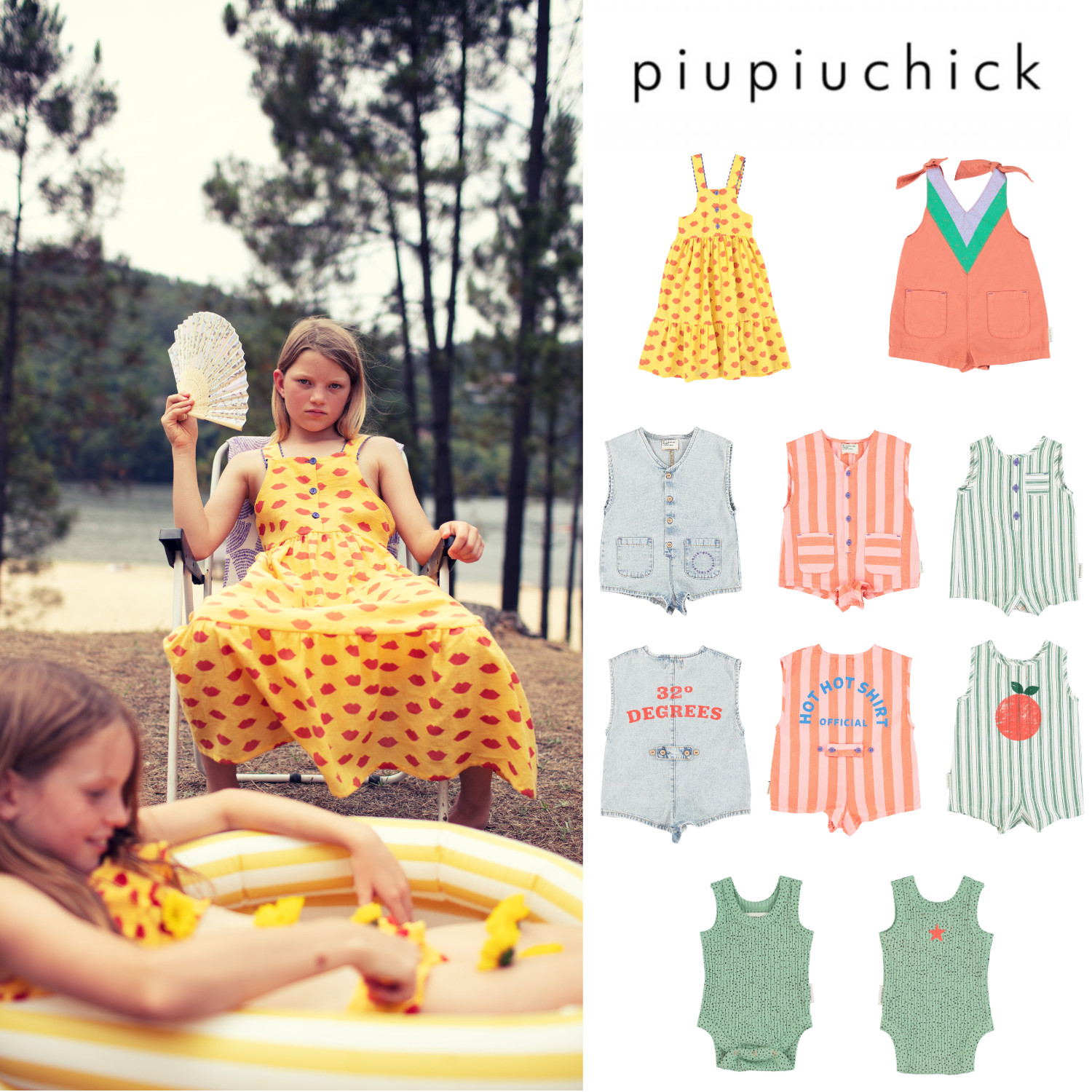 现货葡萄牙 piupiuchick 24SS 儿童吊带连衣裙连体裤子宝宝包屁衣