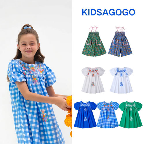 现货 Kidsagogo 25SS 春夏新款女童甜美刺绣连衣裙吊带连体裤