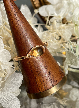 天然琥珀水滴925银镀金开口戒