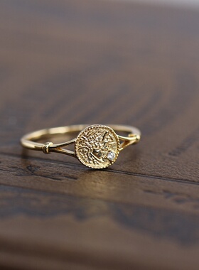 日系复古925银浮雕金币戒指