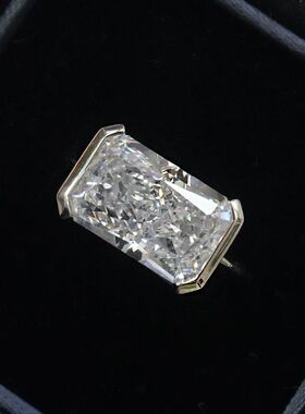 通体S925纯银长方冰花切戒指
