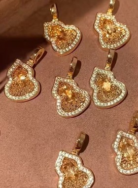 S925/CNC葫芦黄水晶棕绳项链