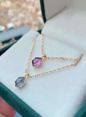 日系复古紫水晶S925镀金项链