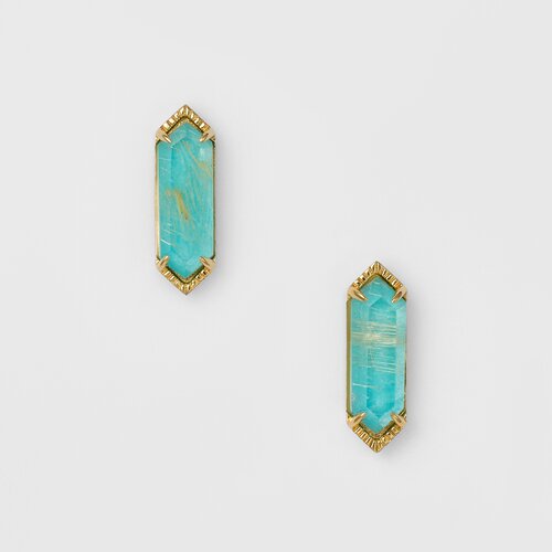 日系绿松石发晶925银镀金耳钉