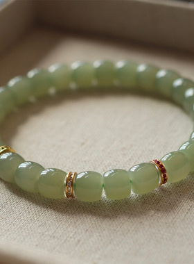 天然高冰晴水和田玉直切手串