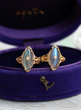 天然拉长石戒指复古马眼925银