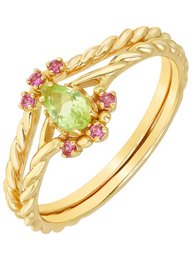 日系复古橄榄石红刚玉套戒