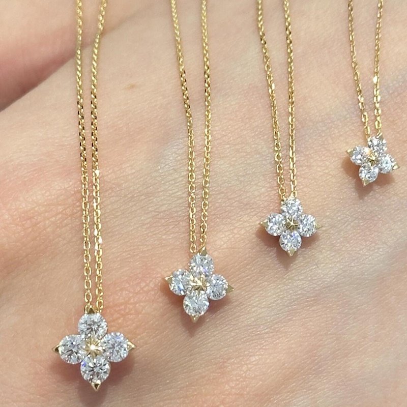 日系star闪耀之星莫桑石钻石项链 龙心同款四叶草银镀14k金锁骨