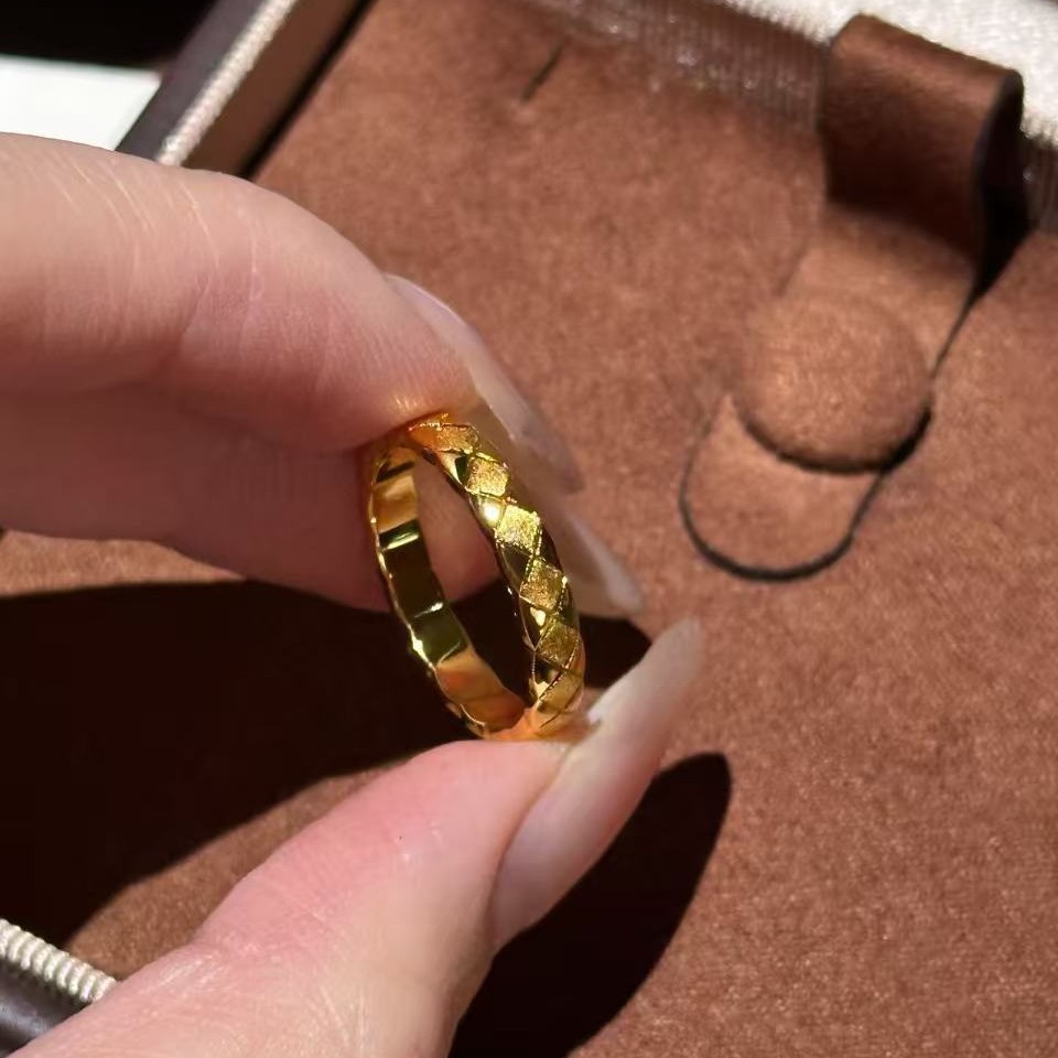 S925纯银中古拉丝菱格戒指