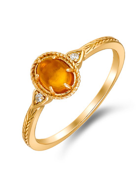 复古琥珀树枝雕花S925镀金细戒