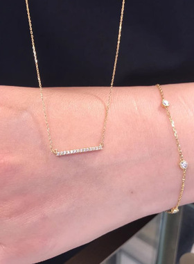 轻奢一字镶钻锁骨链S925银镀金