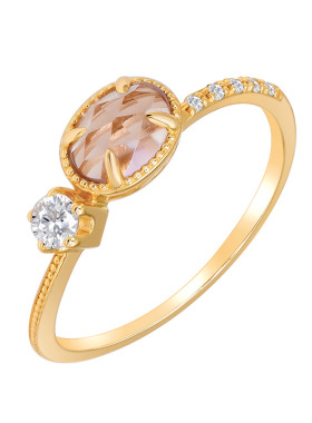 S925银镀14K金不规则紫晶戒指