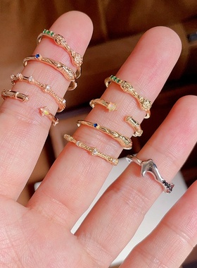 s925银镀金欧泊戒指银镀10K金