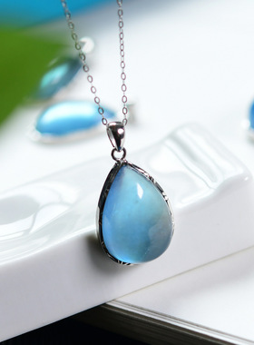 天然海蓝宝水滴吊坠s925银镶嵌