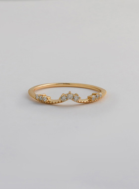 日系小众S925银白锆不规则戒指