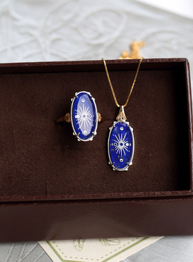 日系925银天体日月椭圆戒指