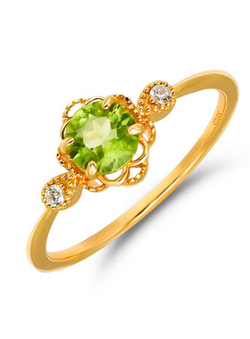 S925银14K镀金橄榄石白锆戒指