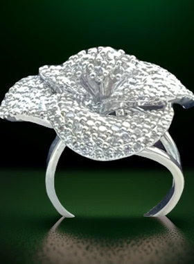 K金立体优雅花朵夸张奢华戒指