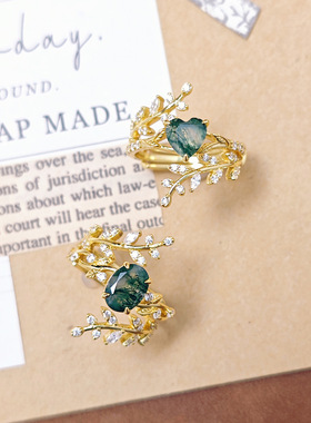 水草玛瑙S925银镶钻开口套戒女