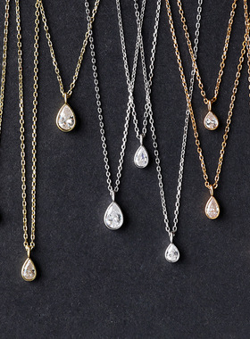 日系轻奢银镀金小水滴钻石锁骨链