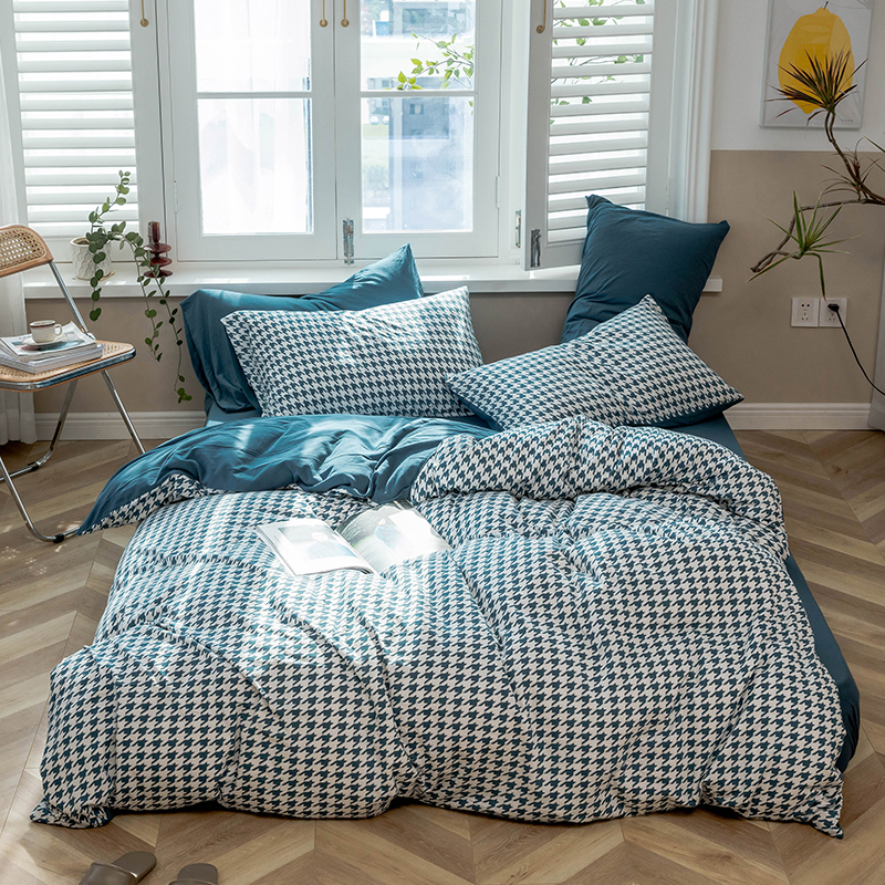 千鸟格全棉针织棉四件套