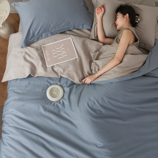 A类100支全棉水洗新疆长绒棉四件套纯棉双拼被套床品床上用品套件