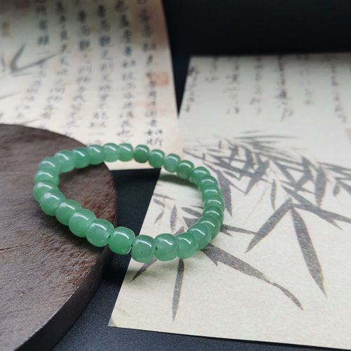 干青绿东陵玉老型桶珠手串弹力绳手链女款天然玉石文玩简约手饰品